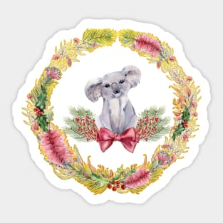 An Australian Native Floral Wreath - Christmas Koala Sticker